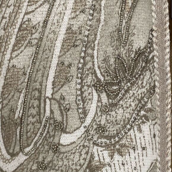 Chico's Short Sleeve Beaded Foil-Print Cardigan Sweater Gold & Ivory/Ecru Small - Picture 4 of 9